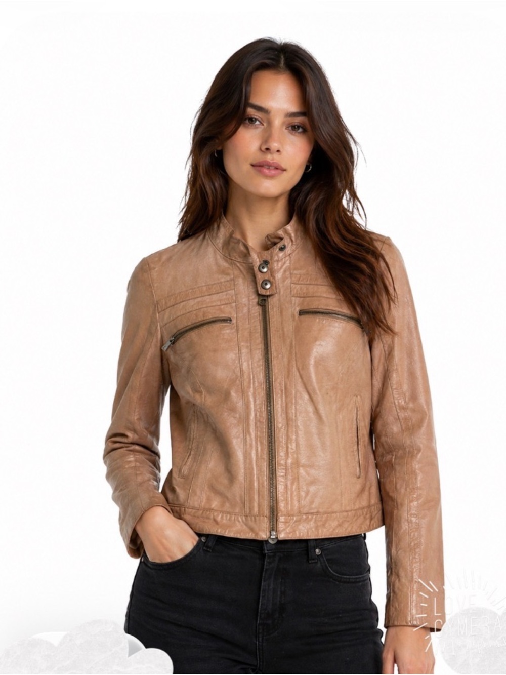 ARDEN B Vintage Y2K 100% Leather Moto Jacket Camel Tan XS Cropped
